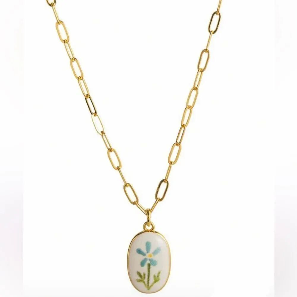 Blue Floral Oval necklace A1703